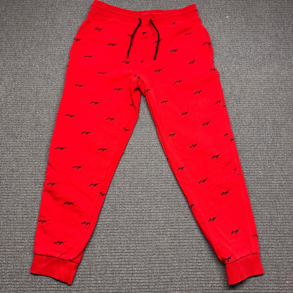 Hugo Boss Red Script Logo Print Jogger Sweatpants Mens Size Medium
